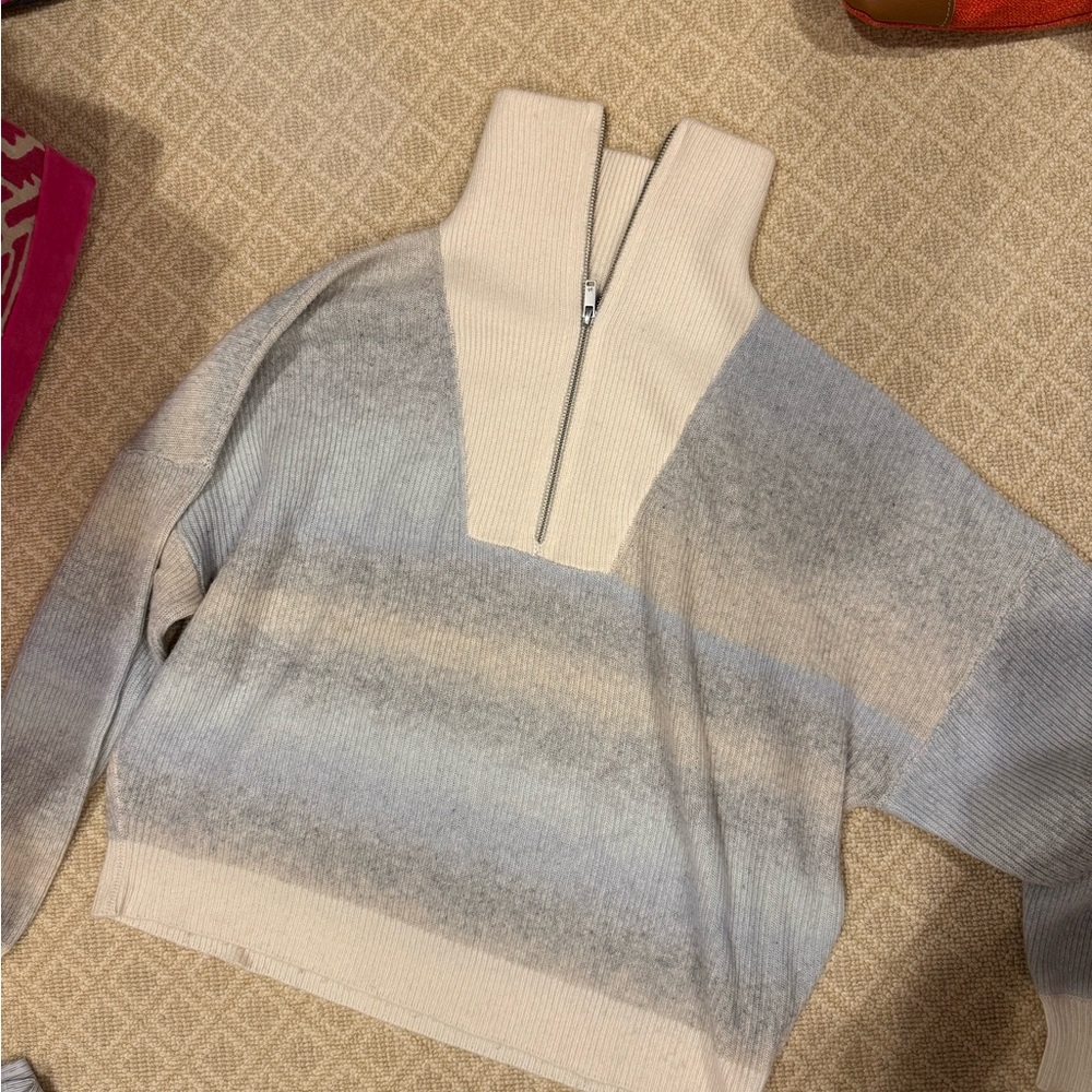 NAADAM Cream Blue & Gray Quarter Zip Sweater